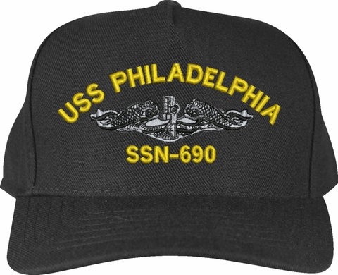 USS Philadelphia SSN-690 with Dolphins Custom Embroidered Cap