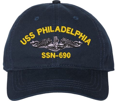 USS Philadelphia SSN-690 with Dolphins Unstructured Dad Cap