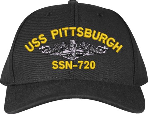 USS Pittsburgh SSN-720 w/ Silver Dolphins Black Low-Profile Cap (Made in the USA)