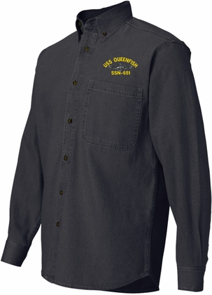 USS Queenfish SSN-651 Silver Dolphins Black Short Sleeve Denim 3X-Large