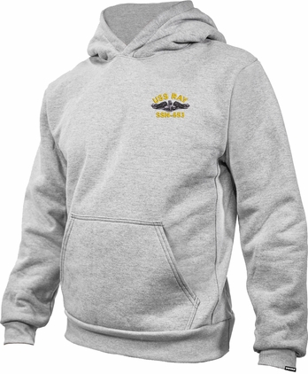 USS Ray SSN-653 with Dolphins Embroidered Heavyweight Fleece Hoodie
