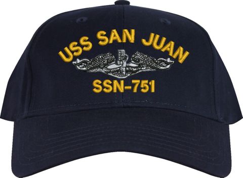 USS San Juan SSN-751 w/ Silver Dolphins Navy Blue Low-Profile Cap (Made in the USA)