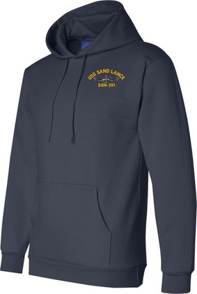 USS Sand Lance SSN-381 w/ Silver Dolphins Navy Blue Hoodie X-Large