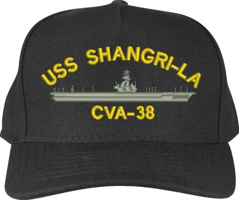 USS Shangri-La CVA-38 Black High-Profile Cap (Made in the USA)