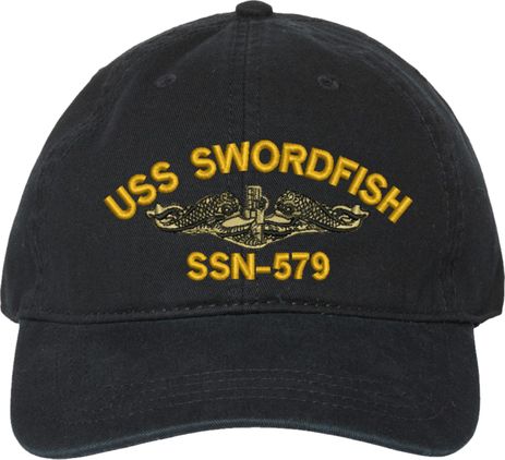 USS Swordfish SSN-579 w/ Gold Dolphins Black Unstructured Dad Cap