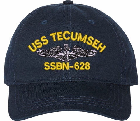 USS Tecumseh SSBN-628 w/Silver Dolphins Navy Blue Unstructured Dad Cap