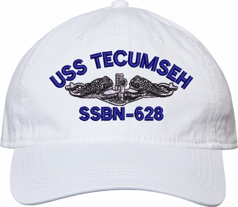 USS Tecumseh SSBN-628 w/Silver Dolphins White Unstructured Dad Cap