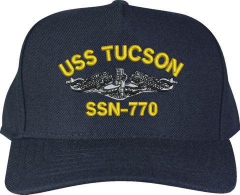 USS Tucson SSN-770 w/ Silver Dolphins Navy Blue High-Profile Cap (Made in the USA)