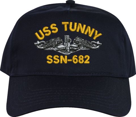 USS Tunny SSN-682 w/ Silver Dolphins Navy Blue High-Profile Cap (Imported)