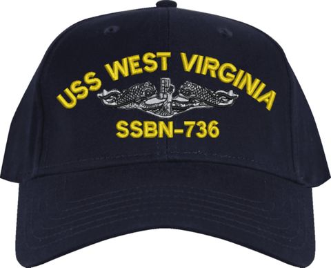 USS West Virginia SSBN-736 w/ Silver Dolphins Navy Blue Low-Profile Cap (Made in the USA)