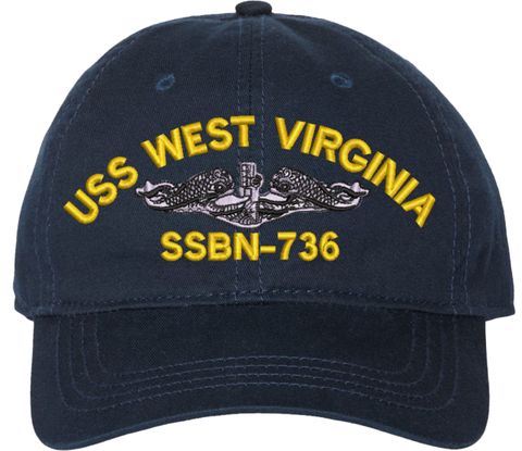 USS West Virginia SSBN-736 with Dolphins Unstructured Dad Cap