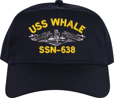 USS Whale SSN-638 w/ Silver Dolphins Navy Blue High-Profile Cap (Made in the USA)
