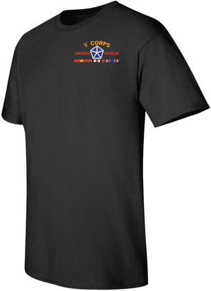 V Corps Afghanistan Veteran with Ribbons Embroidered T-Shirt