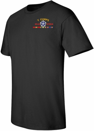 V Corps Iraq Veteran with Ribbons Embroidered T-Shirt