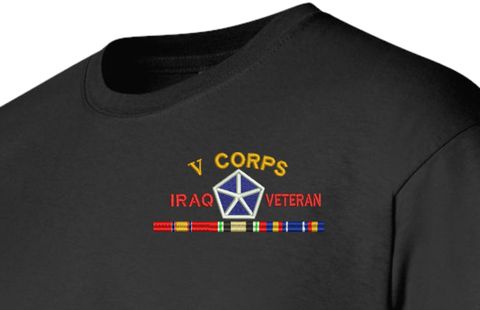 V Corps Iraq Veteran with Ribbons Embroidered T-Shirt