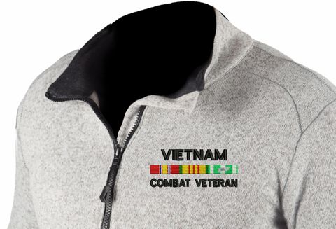Vietnam Combat Veteran with Service Ribbons Knit HEATR Long Sleeve Full Zip