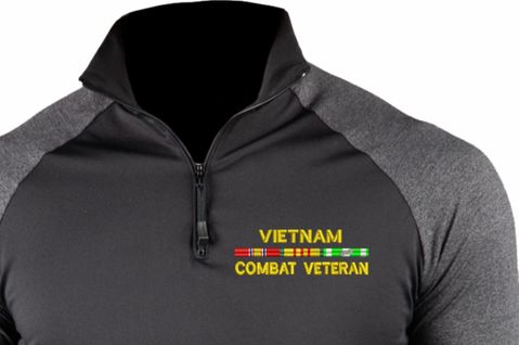 Vietnam Combat Veteran with Service Ribbons ProWikMax 2-Tone 1/4 Zip Knit Long Sleeve Shirt