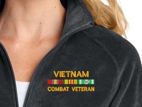 Vietnam Combat Veteran with Service Ribbons Women's Fleece Jacket