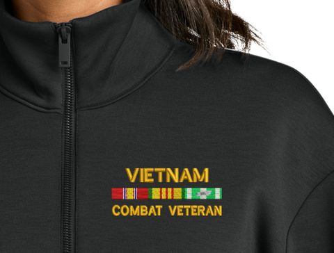 Vietnam Combat Veteran with Service Ribbons Women's Soft Spacer Quarter-Zip
