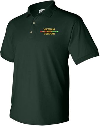 Vietnam Veteran Ribbon Stack Forest Green 50/50 Polo Medium