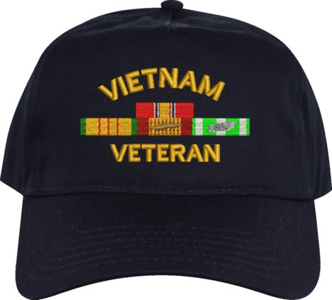 Vietnam Veteran w/4 Ribbons Navy Blue High-Profile Cap (Made in the USA)