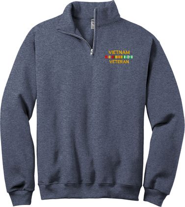 Vietnam Veteran with Service Ribbons Heather Navy Quarter-Zip Pullover X-Large