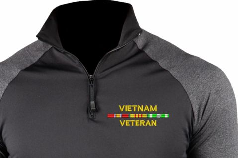 Vietnam Veteran with Service Ribbons ProWikMax 2-Tone 1/4 Zip Knit Long Sleeve Shirt