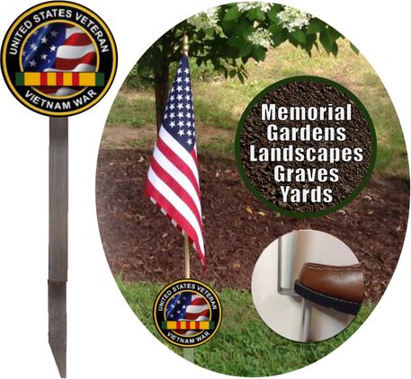 Vietnam War Veteran Flag Holder Grave Marker with 8x12 American Flag