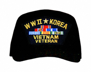 WW-II, Korea and Vietnam Veteran  with Ribbons Ball Cap