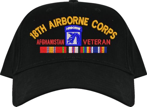 XVIII Airborne Corps Afghanistan Veteran Black Low Profile (Made in the USA) Cap