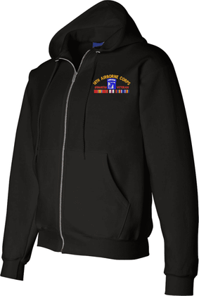 XVIII Airborne Corps Afghanistan Veteran with Ribbons Embroidered Zippered Hoodie