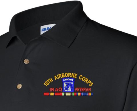 XVIII Airborne Corps Iraq Veteran with Ribbons Embroidered Polo