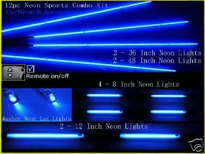12pc Blue Neon Underbody Kits - Interior and Exterior Matched
