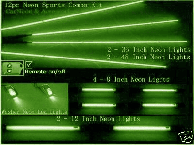 12pc Neon Underbody Car and Interior Kits
