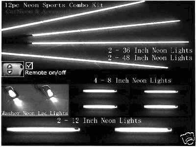 12pc White Neon Underbody Kits Interior and Exterior Matched