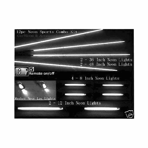 12pc White Neon Underbody Kits Interior and Exterior Matched