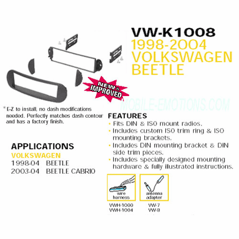 1998-2004 VOLKSWAGEN-BEETLE INSTALL KIT VW-K1008