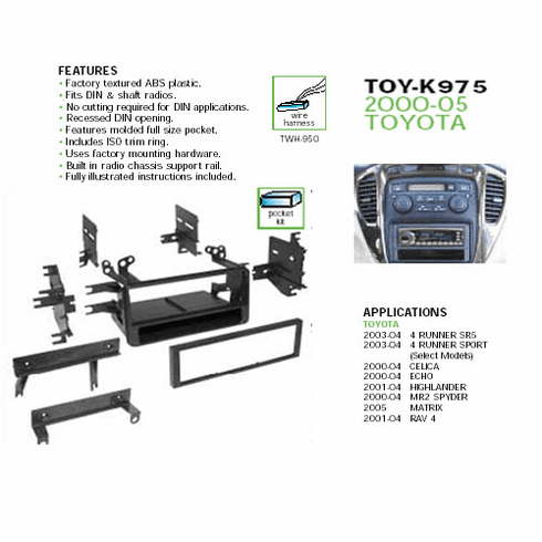 2000-05 TOYOTA DASH INSTALL KIT TOY-K975