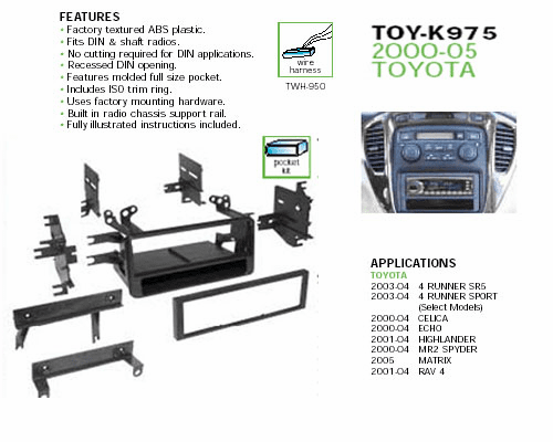 2000-05 TOYOTA DASH INSTALL KIT TOY-K975