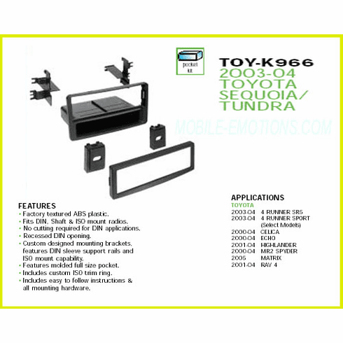 2003-04 TOYOTA Dash Install Kit TOY-K966 SEQUOIA/TUNDRA
