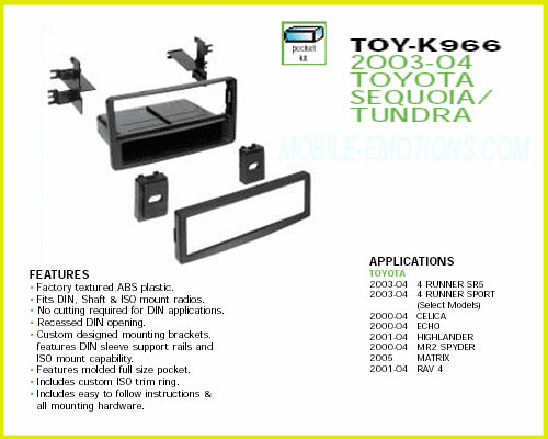2003-04 TOYOTA Dash Install Kit TOY-K966 SEQUOIA/TUNDRA