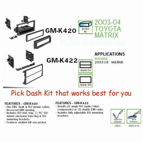 2003-04 TOYOTA MATRIX Dash Install Kit