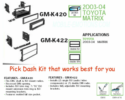 2003-04 TOYOTA MATRIX Dash Install Kit