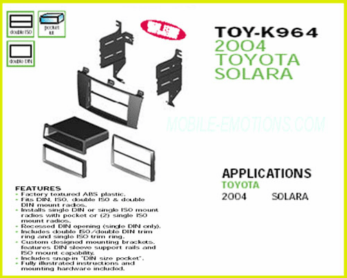 2004 Toyota SOLARA Dash Install Kit TOY-K964