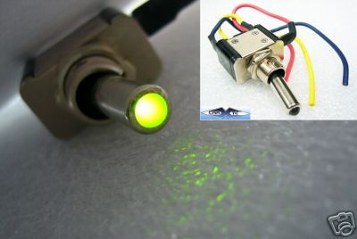 CHROME Toggle Switch with LED GREEN 12v Car Neon / Leds / NOS