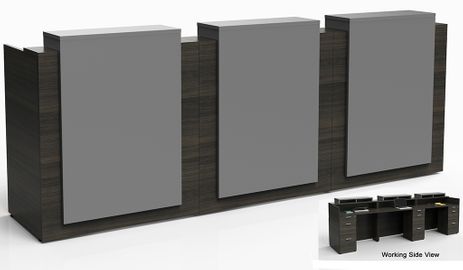 12'W Three-Person Custom Standing Height Reception Desk w/ Drawers  