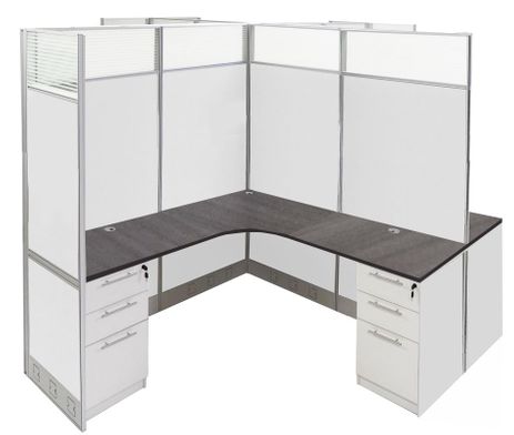 12'W x 12'D x 7'H White Laminate Washable Complete 4-Person Cluster Office Cubicle - Add-On Unit