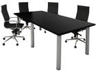 8' Black Table with Silver Post Legs and Six Black High Back Chairs Set