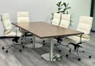 8'x4' Modern Walnut Rectangular Conference Table w/White Soft Pad Leather Chairs