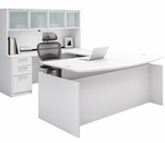 Enclosed Bow Front U-Shaped Desk with Hutch and Height Adjustable L-Surface